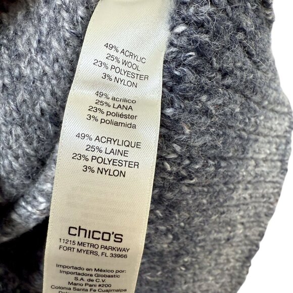 Chico's Zip Front Cardigan Medium (Chicos 1) Long Sweater Blue Wool Blend - Picture 10 of 11